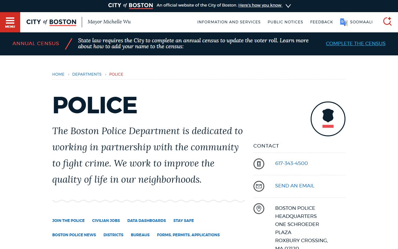 Boston Police Department website for police records