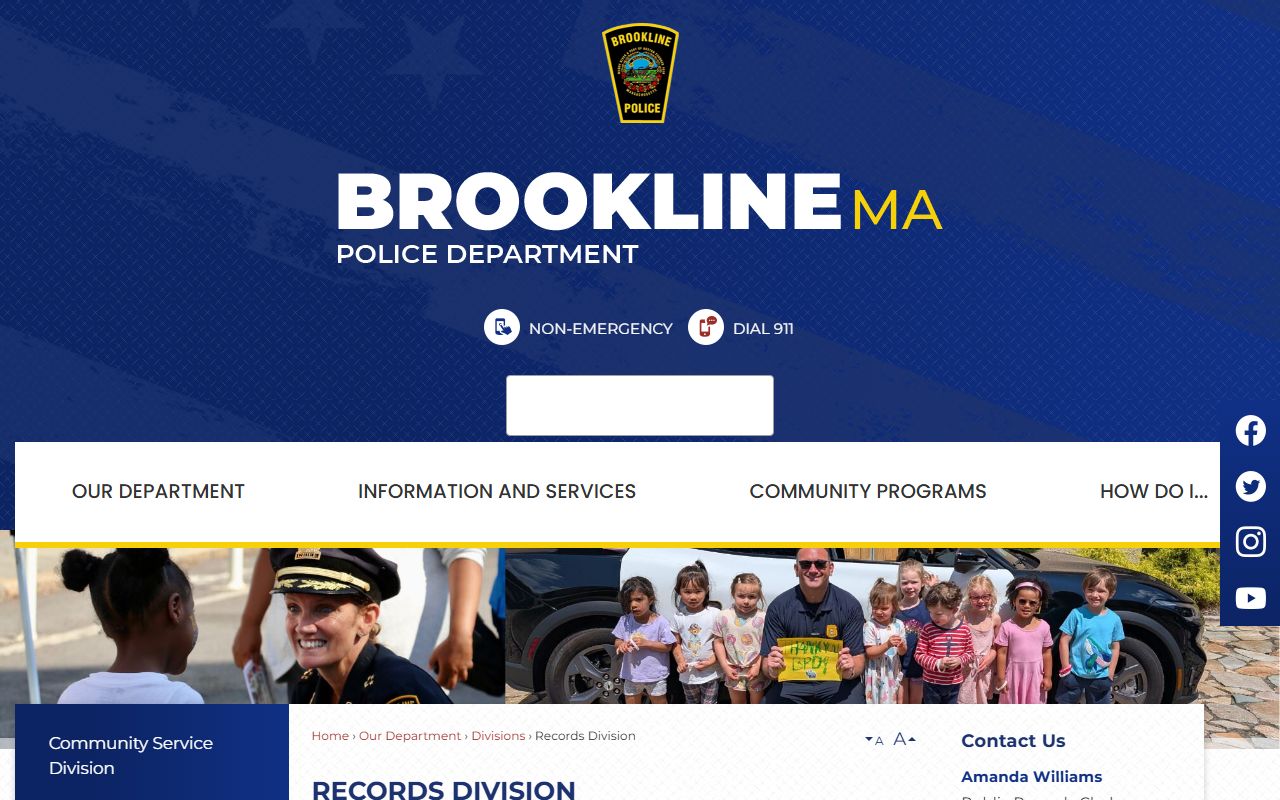 Brookline Police Records Division page for police records