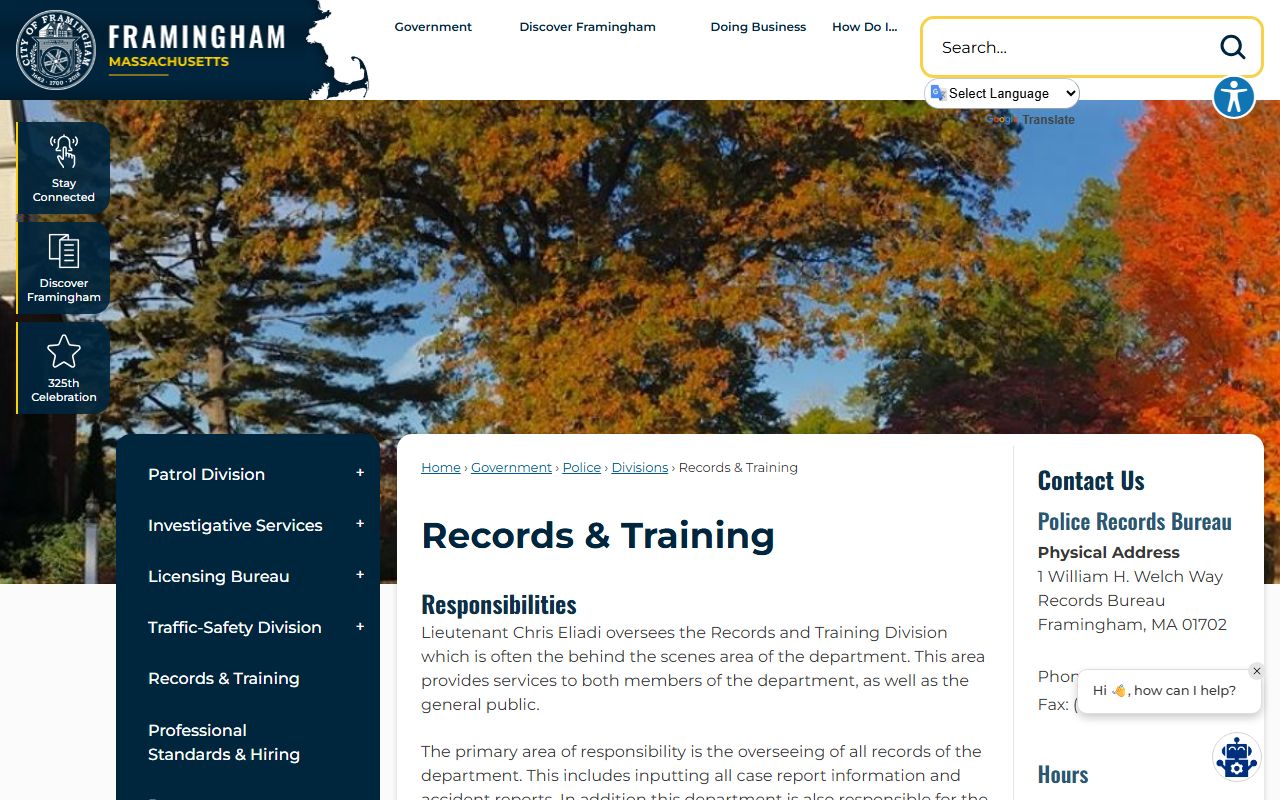Framingham police records training page