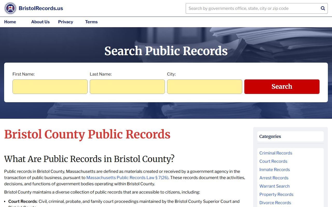 Bristol County records portal for Taunton police records