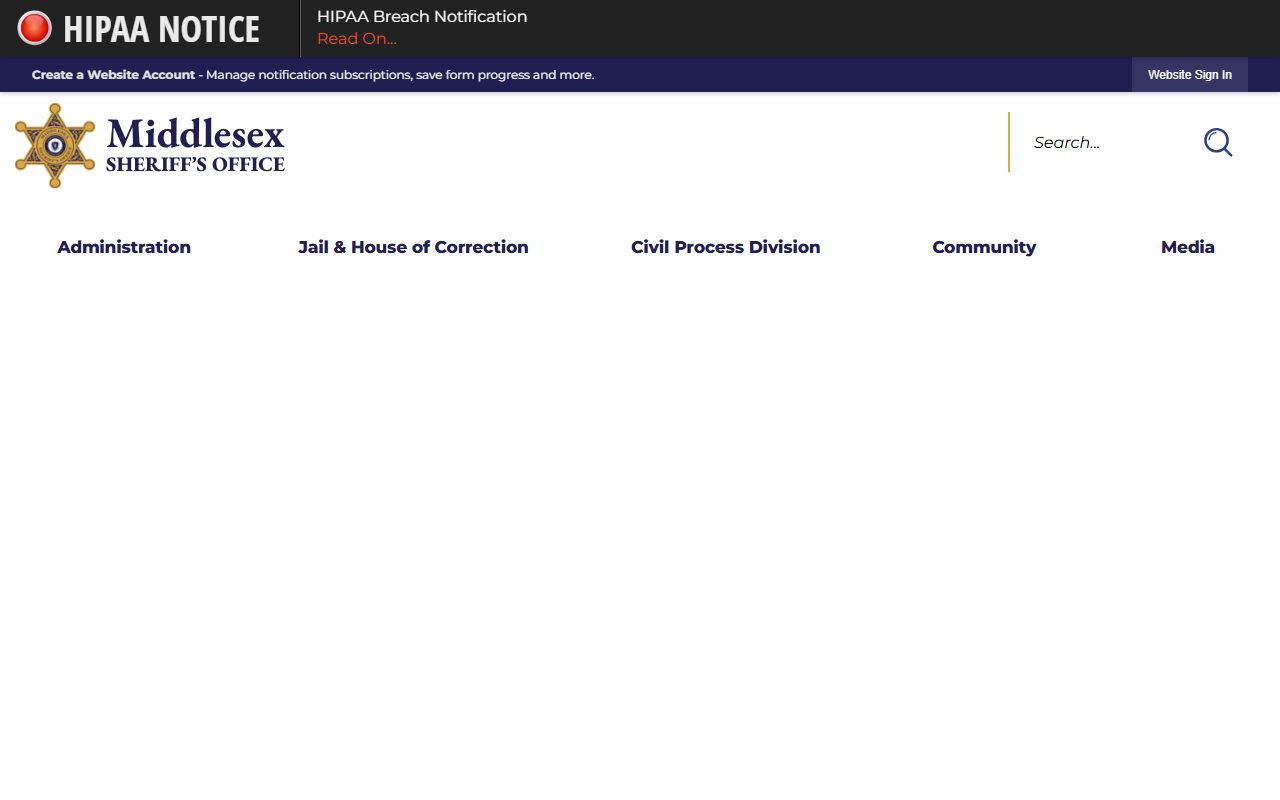 Middlesex County Sheriff website for police records access