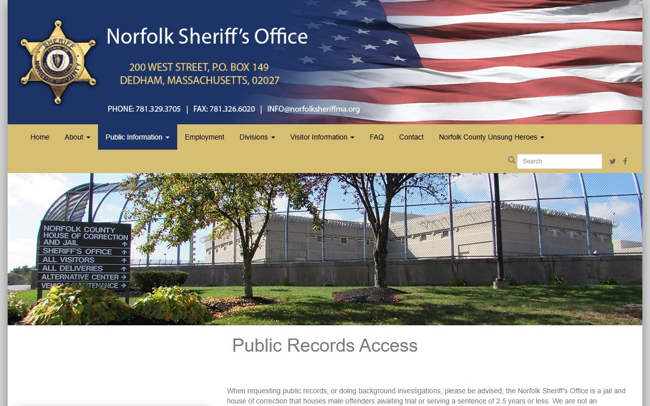 Norfolk County Sheriff public records page for police records requests