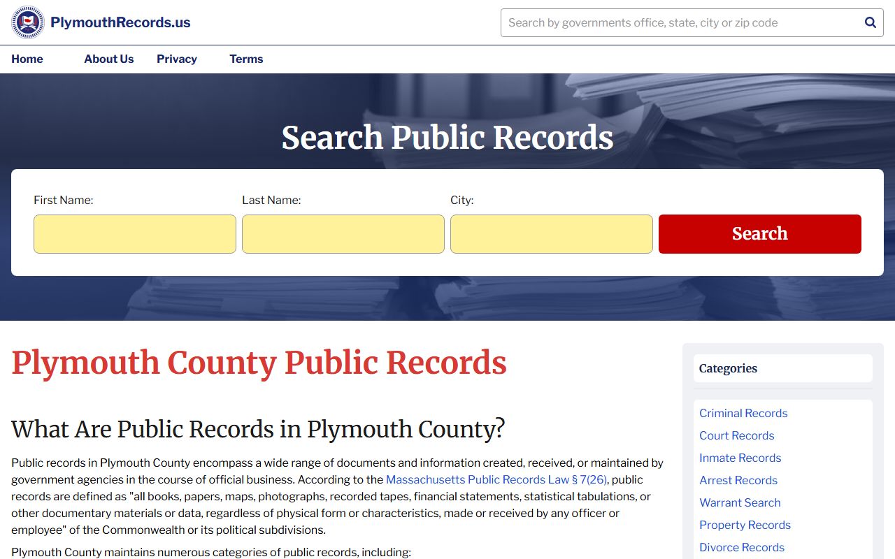 Plymouth County Sheriff website for records